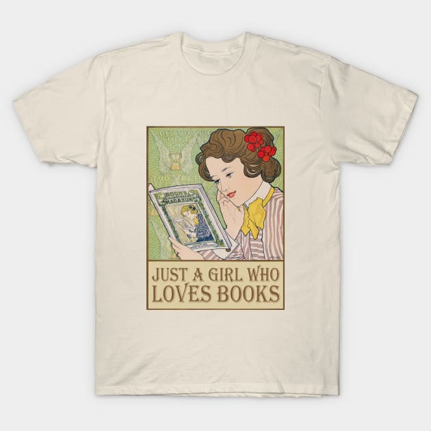 Just A Girl Who Loves Books, Vintage Style T-Shirt by Dashu